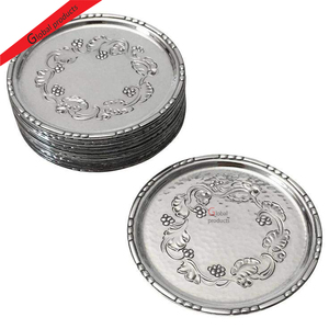 <b>Top</b> Trending Embossed Design Coaster <b>Silver</b> Plated Dinner Mats & Pads WeddingDrink Protector - Product Image 1