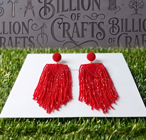 Pendientes de Borla Billion Crafts para Mujer, Estilo Bohemia de Lujo, con Cuentas de Cristal y Flecos, Joyería de Moda para Uso Diario, Dorado y Rojo - Product Image 2