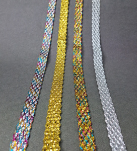 Cinta de encaje metálica con hilo dorado y plateado, ribete de ganchillo para decoración de prendas, zapatos y costura, ecológica y duradera - Product Image 1