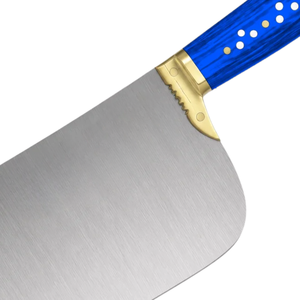Couteaux de boucher en acier inoxydable argenté, manche bleu roi, bolster doré, lame large, hachoir à viande, ensemble d'outils de découpe de cuisine - Product Image 3