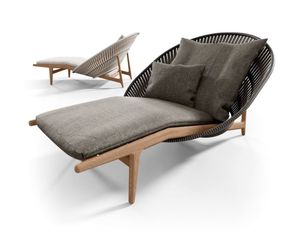 Chaise longue d'extérieur en rotin avec coussin, chaise longue de piscine en teck, mobilier de patio pour hôtel - Product Image 2