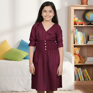 Robe brodée smockée pour enfants, couleur bordeaux, élégante, pour filles, tenue de fête, légère, confortable, mode enfantine, 2 motifs - Product Image 1
