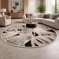 Runder Abstrakter Schwarz-Weißer Wollteppich mit Unregelmäßiger Form, Modernes Linienkunst-Design für Wohnzimmer und Schlafzimmer, Getufteter Dekorativer Teppich