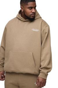 Survêtement à capuche surdimensionné marron foncé avec poche kangourou sur les épaules tombantes, super baggy, pantalon de survêtement à ourlet fendu, survêtement imprimé personnalisé de grande taille - Product Image 2