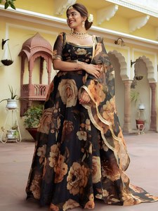 Floral Print Lehenga Choli Dupatta Set Women Ethnic <b>Dress</b> Wedding Party Outfit - Product Image 5