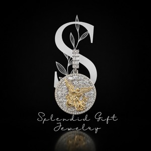 Joyería Hip Hop, Estilo Iced Out, Diamantes VVS, Chapado en Dos Tonos, Plata de Ley, Medalla con Colgante del Arcángel San Miguel. - Product Image 1