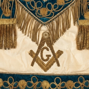 Vintage <b>Light</b> Blue Masonic Apron with Gold Fringe & Embroidered Eye Symbol – Custom Freemason Ceremonial Regalia Accessory - Product Image 2
