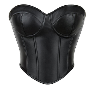 Corset gainant noir en similicuir PU pour femme, maintien ferme, design respirant, fermeture à agrafes, usage quotidien - Product Image 5
