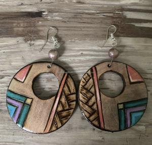 Handcrafted Wood With Epoxy <b>Resin</b> Big Oval Shaped Earrings With Gold Plated Ear Hook for Women Wooden <b>Jewellery</b> - Product Image 2