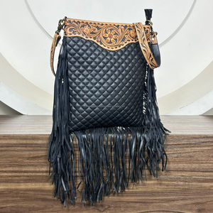 2025 nueva moda de lujo a mano con entramado de diamantes bandolera con flecos grandes para mujer bolsos de hombro de cuero acolchado occidental - Product Image 4