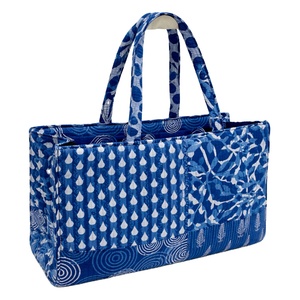 Bolso de Mano Plegable Ecológico con Estampado Azul para Mujer, Bolso Tote de Tela Resistente con Cierre, Elegante, Espacioso y Ligero para Uso Diario - Product Image 1