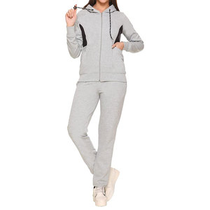 Ensemble de survêtement gris à capuche pour femmes, sweat-shirt à fermeture éclair à manches longues avec poches latérales, pantalon de jogging à taille élastique, tenue de sport décontractée - Product Image 5