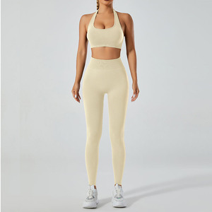 Sports Two Piece Suit Women's Sleeveless High Elastic Gym Tight Workout Clothing <b>Seamless</b> Women Workout Sets Fitness Yoga Set - Product Image 5