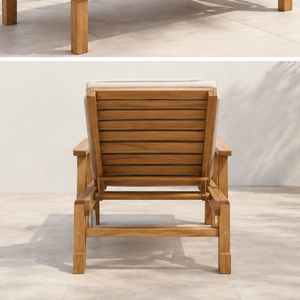 Chaise longue d'extérieur moderne en teck massif pour jardin, patio, bord de piscine, mobilier de détente pour maison, hôtel, complexe hôtelier, villa - Product Image 3