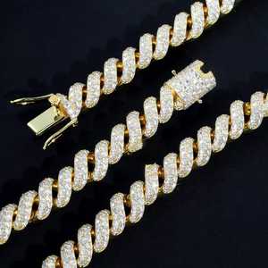 สร้อยคิวบันชุบทอง 14K ชุบโรเดียม ขนาด 9 มม. ประดับไพลิน สร้อยฮิปฮอป สำหรับทุกเพศ เหมาะสำหรับเป็นของขวัญ - Product Image 2