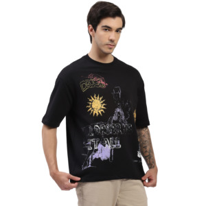 Camiseta Negra de Cuello Redondo y Manga Corta para Hombre con Estampado Gráfico, Estilo Urbano, Corte Regular, Jersey de Algodón - Product Image 2