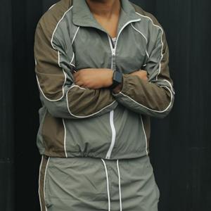 Unisex Olive Green Color Blocking Tracksuit Full <b>Zip</b> <b>Hooded</b> Sporty Two Piece Set Breathable Lightweight Nylon Adult Winter Wear - Product Image 3