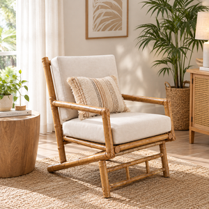 Silla Decorativa Ecológica de Bambú con Asiento y Respaldo Acolchados, Fácil de Montar, Muebles de Salón para Hogar, Hotel, Resort, Venta al Por Mayor - Product Image 6