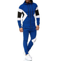 Erkek Mavi Beyaz Siyah Eşofman Takımı Fermuarlı Kapüşonlu Slim Fit Eşofman Altı Atletik Antrenman Spor Giyim Özel Takım Çevre Dostu