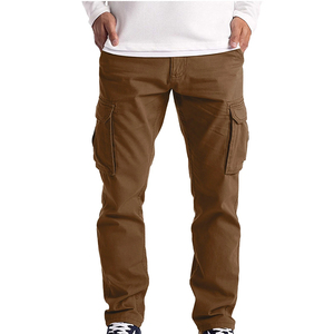 Pantalones Cargo Marrones para Hombre, Cintura Media, Cierre de Cremallera, Estilo Workwear, con Múltiples Bolsillos - Product Image 1