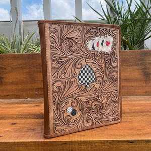 Vente en gros de cartes de poker et de dés en cuir usiné noir et blanc à 3 anneaux pour femmes, organisateur de fichiers - Product Image 4