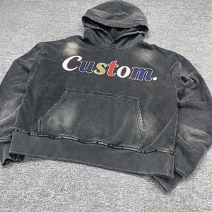 Men Blue Oversized Zip Up <b>Hoodie</b> Distressed Washed <b>Yellow</b> Gothic Letter Print Streetwear Y2K Sweatshirt - Product Image 3