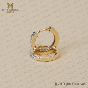 Pendientes de Aro Pequeños de Oro Amarillo de 14k con Diamantes Naturales, Hechos a Mano, Minimalistas, Regalo de Boda, Joyería Fina Unisex - Product Image 5