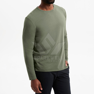 Camiseta de Manga Larga para Hombre, Cuello Redondo, Color Sólido, Corte Regular, 100% Algodón Jersey, Ropa Casual - Product Image 6