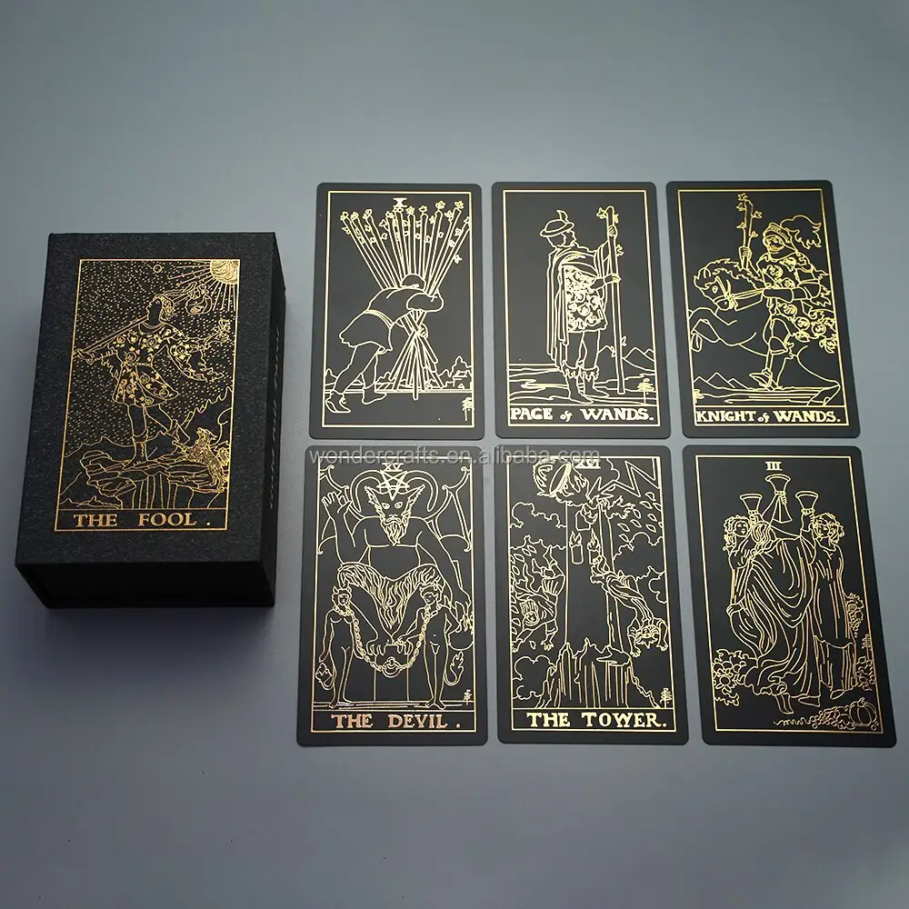 Пользовательские Высококачественные золотые акценты Таро гадания и гадания 78 карт Таро в черной бумажной коробке