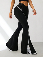 Leggings évasés noir et blanc avec passepoil contrastant, coupe bootcut, taille haute, pantalon de yoga, vêtements de sport personnalisés en gros