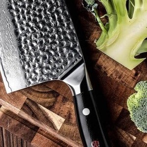 Cuchillo de carnicero de acero de Damasco hecho a mano con mango de madera, hoja de 6-7.9 pulgadas, diseño industrial ambidiestro para cortar carne - Product Image 2