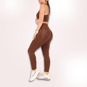 Women's Seamless 2-Piece Yoga Set Sports Bra High Waist Leggings Solid Color Racerback <b>Crop</b> <b>Top</b> Full Length Quick Dry Activewear - Product Image 4