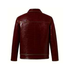 Chaqueta de Cuero Genuino con Grabado de Cocodrilo Color Borgoña para Hombre, Estilo Vintage, con Cierre, para Motociclistas, Fabricante y Proveedor - Product Image 2