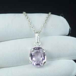 Pendentif en Kunzite rose de luxe, argent sterling 925, pierre précieuse véritable, ovale, collier Chakra, cadeau d'anniversaire - Product Image 2