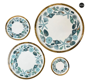 Bol de service en bois naturel très demandé, ensemble de bols méditerranéens avec bord doré et motif vie marine pour la table et la vaisselle - Product Image 6