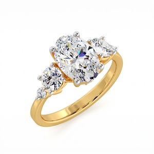 Bague en or 18 carats plaqué or avec diamant ovale Astra de 1,5 carat VVS1 cultivé en laboratoire, pierres latérales, bijoux fins, bague pour mariage, fiançailles, cadeau pour femme - Product Image 1