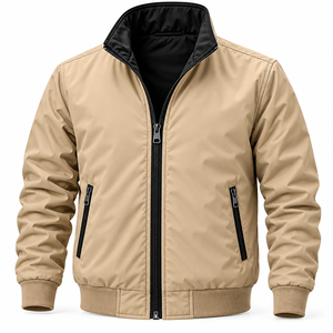 Blouson bomber réversible pour homme, col montant, logo sur le devant, coupe-vent, décontracté, léger, fermeture éclair intégrale - Product Image 4