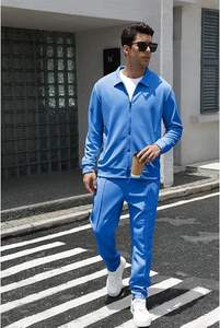 Ensemble de survêtement décontracté pour homme, veste polo zippée intégrale et pantalon à cordon de serrage, 2 pièces, coupe classique, avec poches - Product Image 6