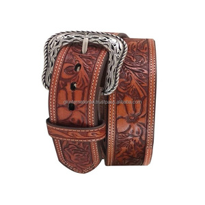Ceinture en cuir de vache occidental sculptée à la main par le fabricant, longueur personnalisée, boucle en métal allié, design peint, ceinture en cuir travaillé - Product Image 5