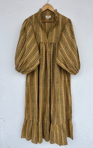 Robe longue en coton à imprimé bohème avec manches ballon pour femme, décontractée, légère, idéale pour les vacances d'été - Product Image 3