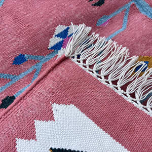 ชุดพรมผ้าฝ้ายทอสีฟ้าและสีรุ้งแบบเรียบทำด้วยมือสินค้าออกแบบได้ตามต้องการโดยผู้จำหน่ายในอินเดียย้อมสีผักธรรมชาติ - Product Image 5