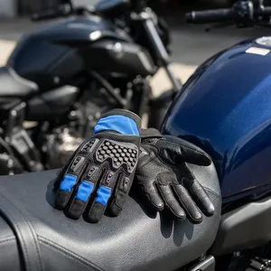 ถุงมือขับรถหนังสีน้ำเงินพรีเมียมแบบสัมผัสหน้าจอได้ ระบายอากาศได้ดี สำหรับขี่มอเตอร์ไซค์ เหมาะสำหรับผู้ชายและผู้หญิง - Product Image 3
