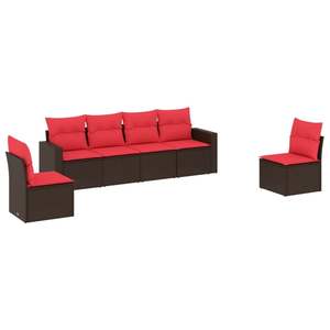 Juego de sofás de patio de ratán sintético marrón de 6 piezas con cojines, muebles duraderos para exteriores - Product Image 2