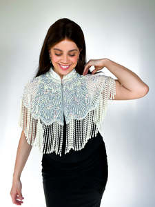 FQC Top Corto para Mujer con Pedrería y Flecos, Cuello Redondo, Estilo Baby Tee, para Salir - Product Image 3