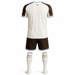 Uniforme de Fútbol Personalizado para Hombre, Blanco y Marrón con Estampado Geométrico, Manga Corta, Absorbe la Humedad, Ajuste Atlético, para Todas las Temporadas - Product Image 2