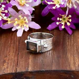 Bijoux en argent fin 925, quartz fumé naturel, pierre précieuse naturelle, bague fine, style rétro, bijoux de mariage pour femmes - Product Image 6