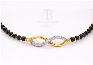 18K Yellow <b>Gold</b> Infinity Diamond Mangalsutra <b>Bracelet</b> Black <b>Beads</b> Lab Grown Accents Traditional Symbolic Luxury Wristband - Product Image 2