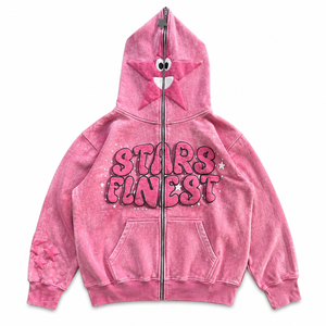 Sudadera con capucha rosa vintage personalizada OEM, con cremallera, estilo oversize, estilo streetwear. - Product Image 1