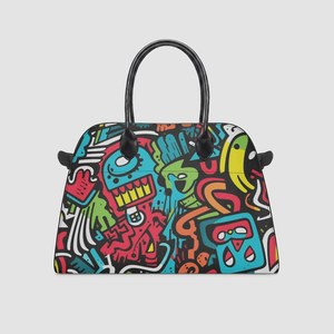 Bolso Boston para mujer, de piel auténtica, con estampado de dibujos animados, con un solo asa, de lujo, moderno, para uso diario, de gran capacidad, portátil - Product Image 1