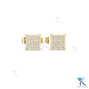 Boucles d'oreilles clous carrées en diamant de laboratoire, grappe de 9 pierres en grille, or massif 14K 18K, bijoux pour femmes et hommes, mariage, fête, mariée - Product Image 4